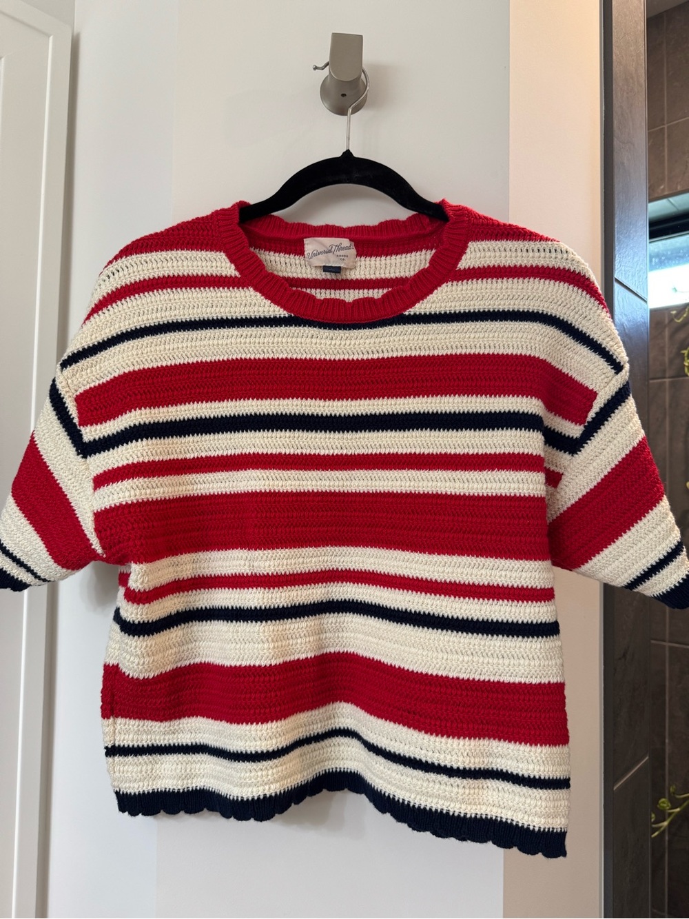 Universal Thread Red, White & Navy Striped Crewneck Sweater